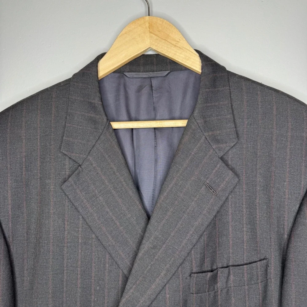 Hickey Freeman Loro Piana Super 120s Wool Pinstripe Blazer 48 Long Charcoal Grey